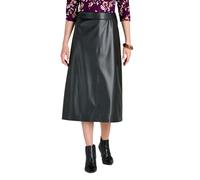 Amber Ladies Ladies Faux Leather A-Line Skirt, Soft Leather Look with Elasticated Back Waist | Chic Midi Style Black 14