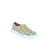 Amber Ladies Leather Wide EE Fit Side Zip Punchwork Shoe with Flexisole, Cushioned Ankle Collar, Breathable Upper, Lightweight Comfort Walking Shoe Stone 8