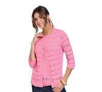 Amber Ladies Lightweight Tape Yarn Knit Pointelle Mock Twinset Cardigan Top