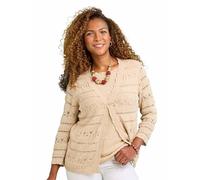 Amber Ladies Lightweight Tape Yarn Knit Pointelle Mock Twinset Sand 10