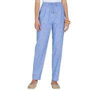Amber Ladies Linen Trousers - Pull-On Elasticated Waist with Pockets, Lightweight Casual Summer Pants for Women Blue 22 Short