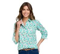 Amber Ladies Long Sleeve 100% Cotton Printed Shirt Button Through Blouse Forest Green 14