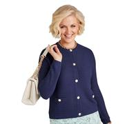 Amber Ladies Long Sleeve Textured Knit Jacket Style Cardigan with Military Buttons Navy 16-18