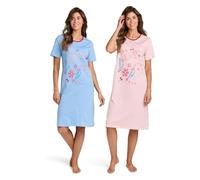 Amber Ladies Nighties with Contrast Trim Binding (Pack of 2) 100% Cotton Nightdresses for Women, 41 Inch Length Pink/Blue 24-26
