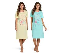 Amber Ladies Nighties with Contrast Trim Binding (Pack of 2) 100% Cotton Nightdresses for Women, 41 Inch Length Lemon & Aqua 24-26