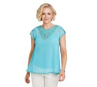 Amber Ladies Occasion Short Sleeve Top with Decorative Lace & Jewel Necks, Scallop Trim Cuffs & Hem with Jersey Camisole