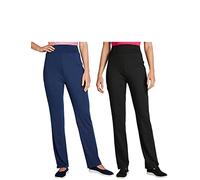 Amber Ladies Pack of 2 Jersey Trousers - Soft Stretch Pull-On Style with Elasticated Waist Black and Navy 16 Short
