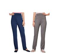 Amber Ladies Pack of 2 Jersey Trousers - Soft Stretch Pull-On Style with Elasticated Waist Navy & Grey Marl 16 Extra Short