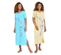 Amber Ladies Pack of 2 Nightdresses for Women Short Sleeve Nighties Comfortable Sleepwear Cotton Nightdress Blue/Lemon 32-34