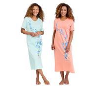 Amber Ladies Pack of 2 Nightdresses for Women Short Sleeve Nighties Comfortable Sleepwear Cotton Nightdress Aqua Pink 24-26