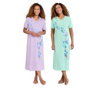 Amber Ladies Pack of 2 Nightdresses for Women Short Sleeve Nighties Comfortable Sleepwear Cotton Nightdress Lavender/Seagreen 12-14