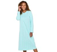 Amber Ladies Print Frill Neck Nightdress Long Sleeve Button Front Cotton Nightie with Pintuck and Frill Details Floral Print Sleepwear Aqua 12-14