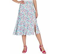 Amber Ladies Printed Mesh Lined Skirt with Split Elasticated Waist & Tiered Hem Duck Egg Blue 14