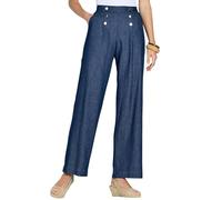 Amber Ladies Pull On Denim Trousers Stylish Button Detailing Wide Leg Indigo 18 Short