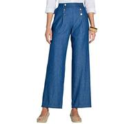 Amber Ladies Pull On Denim Trousers Stylish Button Detailing Wide Leg Stonewash 10 Short