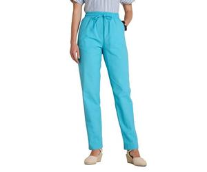 Amber Ladies Pull-On Seersucker Trousers, Lightweight Cotton Crinkle Fabric with Elasticated Waist & Pockets, Summer Casual Fit, Sea Green or Navy, Inside Leg 25"/27"