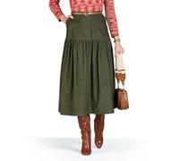 Amber Ladies Pull-On Stretch Tiered Cord Skirt with Elasticated Waist and Pockets 29-Inch Long Casual A-Line Skirt Green 16
