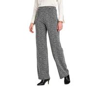 Amber Ladies Pull On Tweed Look Jersey Trousers with Expanding Waistband | Women's Textured Jersey Stretch Waist Fabric Pants with Elegant Gold Button Tabs