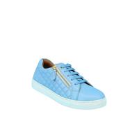 Amber Ladies Quilted Leather Wide EE Fit Trainer with Side Zip and Lace Up, Cushioned Ankle Collar, Breathable Upper, Flexible Comfort Walking Shoe Blue 7