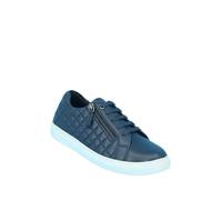 Amber Ladies Quilted Leather Wide EE Fit Trainer with Side Zip and Lace Up, Cushioned Ankle Collar, Breathable Upper, Flexible Comfort Walking Shoe Navy 5