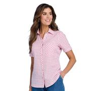 Amber Ladies Seersucker Short Sleeve Shirt, Lightweight Patterned Button-Tab Blouse with Chest Pocket in Check Pink or Stripe Blue, Sizes 12-20 Pink 12