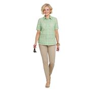 Amber Ladies Short Sleeve Broderie Blouse - 100% Cotton Button-Front Shirt with Eyelet Detail Sage 16
