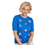 Short Sleeve Embroidered Jumper with Floral Pattern - Lightweight Amber Dark Blue 12-14