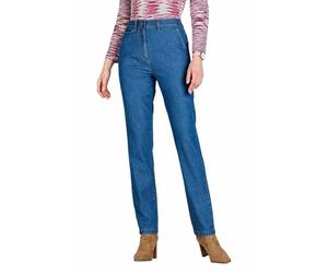 Amber Ladies Smart Stretch Jeans with Slant Pockets, Button Tab Detail, Elasticated Waist (Size 10-20, Leg 25" or 27") Stonewash 12-14 Short