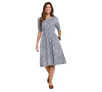 Amber Ladies Smock Cuff & Waist Viscose Floral Dress, Lightweight 43" Midi with Elastication, Cuffed Sleeves, Pockets & Back Neck Loop, Sizes 12-46 Blue Print 22
