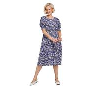 Amber Ladies Smock Cuff & Waist Viscose Floral Dress, Lightweight 43" Midi with Elastication, Cuffed Sleeves, Pockets & Back Neck Loop, Sizes 12-75 Lavender & Cornflower 20