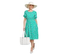 Amber Ladies Smock Cuff & Waist Viscose Floral Dress - Lightweight 43" Midi with Elastication, Cuffed Sleeves, Pockets & Back Neck Loop - Sizes 12-64 Green 22