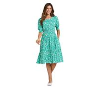 Amber Ladies Smock Cuff & Waist Viscose Floral Dress, Lightweight 43" Midi with Elastication, Cuffed Sleeves, Pockets & Back Neck Loop, Sizes 12-58 Eden Green 22