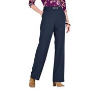 Amber Ladies Snaffle Detail Stretch Pull-On Trousers - Smart Straight Leg Elasticated Waist Work Pants with Gold Trim Navy 14 Short
