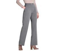 Amber Ladies Snaffle Detail Stretch Pull-On Trousers - Smart Straight Leg Elasticated Waist Work Pants with Gold Trim Grey Marl 14 Extra Short
