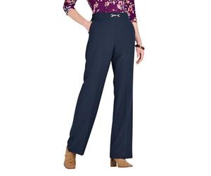 Amber Ladies Snaffle Detail Stretch Pull-On Trousers, Smart Straight Leg Elasticated Waist Work Pants with Gold Trim Navy 14 Short