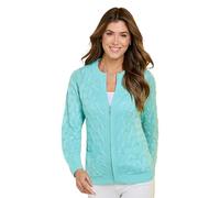 Amber Ladies Soft Acrylic Knit Cabble Zip Cotton-Feel Cardigan with Front Pockets, Classic Style Zip Front, Natural or Aqua, Sizes 10-29 Aqua 16-18