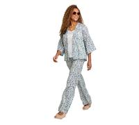Amber Ladies Soft Cotton Jacket & Trouser Set, Lightweight Printed 2-Piece Outfit Grey and Cornflower 14