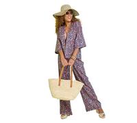 Amber Ladies Soft Cotton Jacket & Trouser Set - Lightweight Printed 2-Piece Outfit Navy Floral Print 16