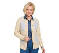 Amber Ladies Soft Knit Argyle Gold Button Cardigan