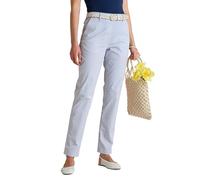 Amber Ladies Stripe Chino Pull-On Trousers, Stretch Cotton Flat-Front Chinos with Elasticated Back Waist & Belt Loops, White or Navy White 12 Short