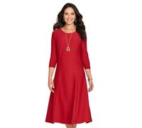 Amber Ladies Textured 3/4 Sleeve Fit and Flare Dress with Necklace Wine 10