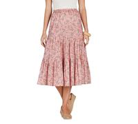 Amber Ladies Tiered Print Cotton Skirt with Elasticated Waist Lightweight Summer Midi Skirt for Women (Sizes 10-20) Pink 18
