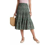 Amber Ladies Tiered Print Cotton Skirt with Elasticated Waist Lightweight Summer Midi Skirt for Women (Sizes 10-20) Khaki 20
