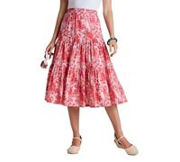 Amber Ladies Tiered Print Cotton Skirt with Elasticated Waist Lightweight Summer Midi Skirt for Women (Sizes 10-20) Rose 14