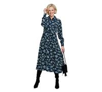 Amber Ladies Twist Front Shirt Collar Georgette Dress Lightweight Floral Print Viscose with Button Front, Long Sleeves & Elasticated Waist Navy Floral Print 14