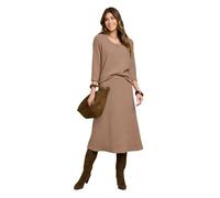 Amber Ladies Two Piece Brushed Rib Top and Skirt Set - Soft Stretch Ribbed Fabric with Scoop Neck ¾ Sleeve Top and A-Line Elasticated Skirt Suit Oatmeal 12