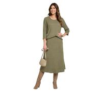 Amber Ladies Two Piece Brushed Rib Top and Skirt Set - Soft Stretch Ribbed Fabric with Scoop Neck ¾ Sleeve Top and A-Line Elasticated Skirt Suit Soft Green 14