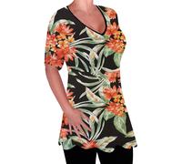 Amber Ladies V Neck Multi Print Blouse Tunic Womens Swing Flared T-Shirt Top