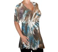 Amber Ladies V Neck Multi Print Blouse Tunic Womens Swing Flared T-Shirt Top