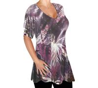 Amber Ladies V Neck Multi Print Blouse Tunic Womens Swing Flared T-Shirt Top